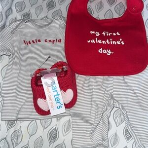 Carter's Red Valentine's Bib and Striped Outfit Set